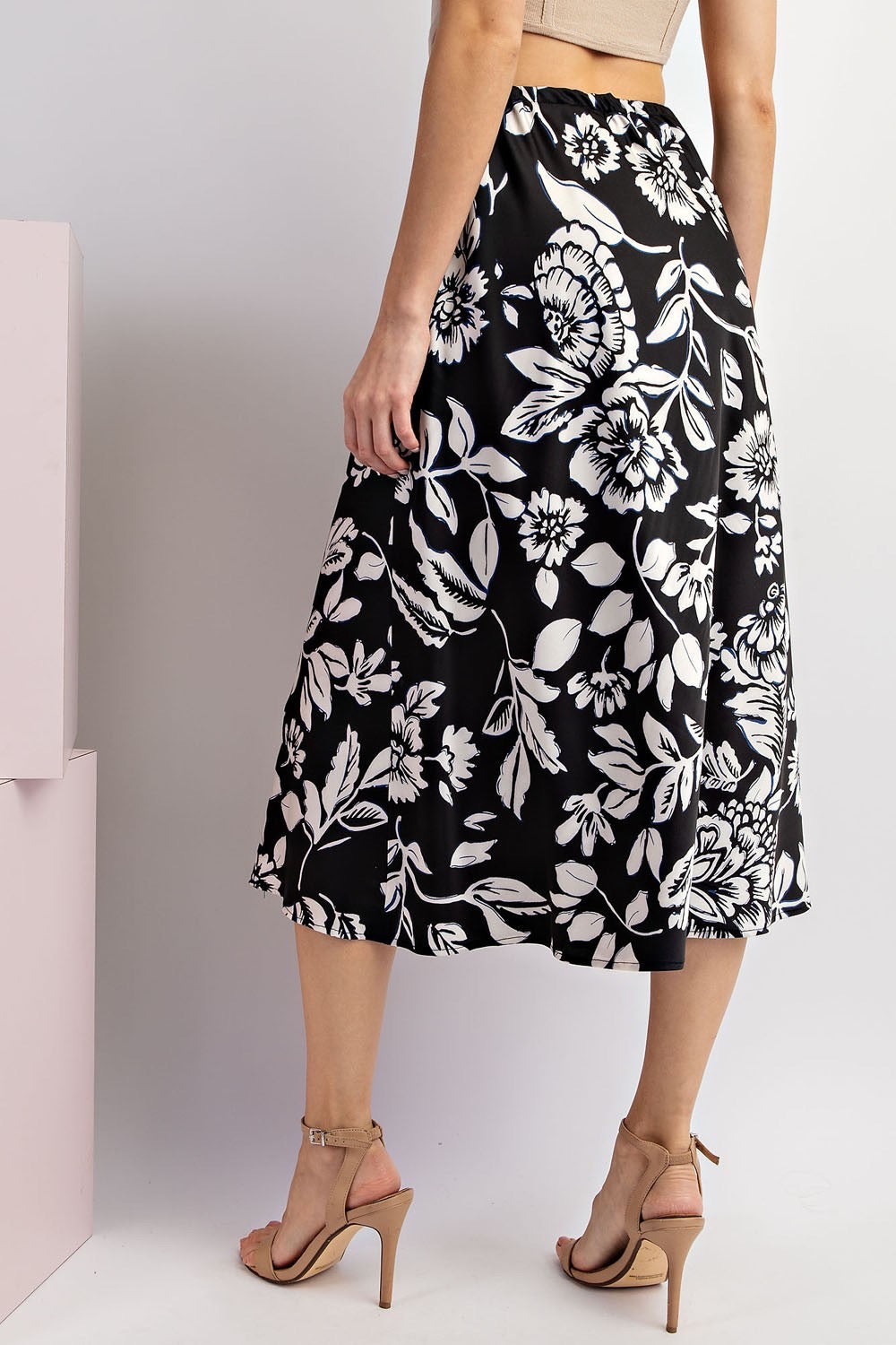 Floral Printed Tie Waist Midi Skirt